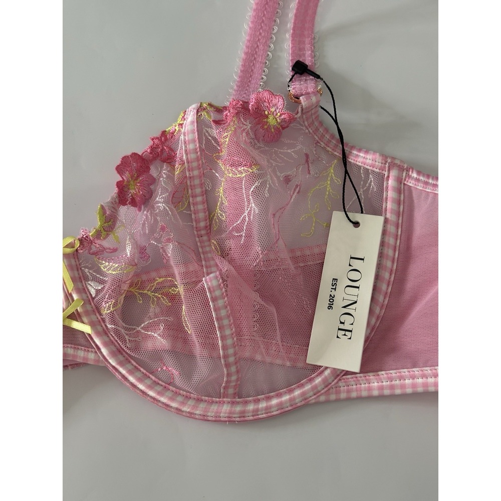 Lounge Nelly Bra Pink Floral Embroidered Mesh Underwire 40D NWT - Picture 3 of 6